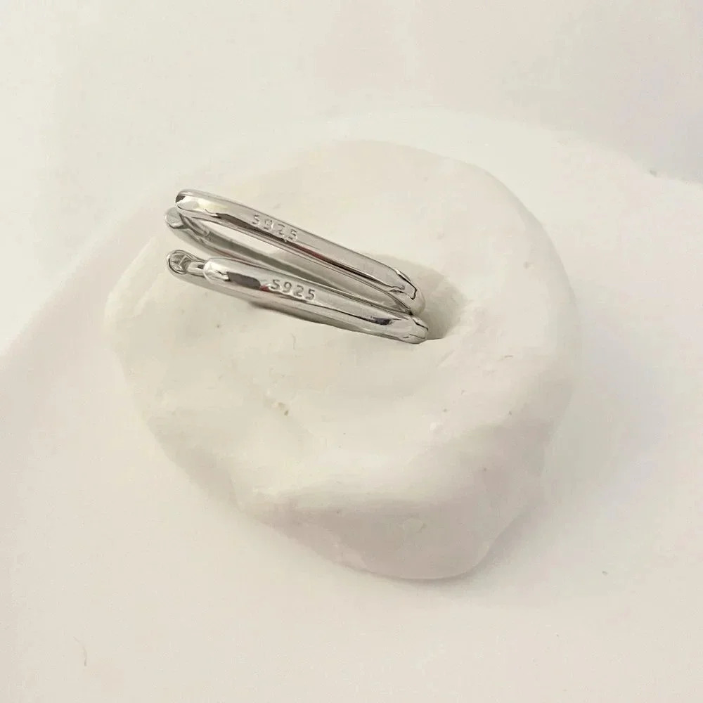 925 Sterling Silver Oval Huggies U Shaped Earrings Small Hoop Earrings - Picture 9 of 9